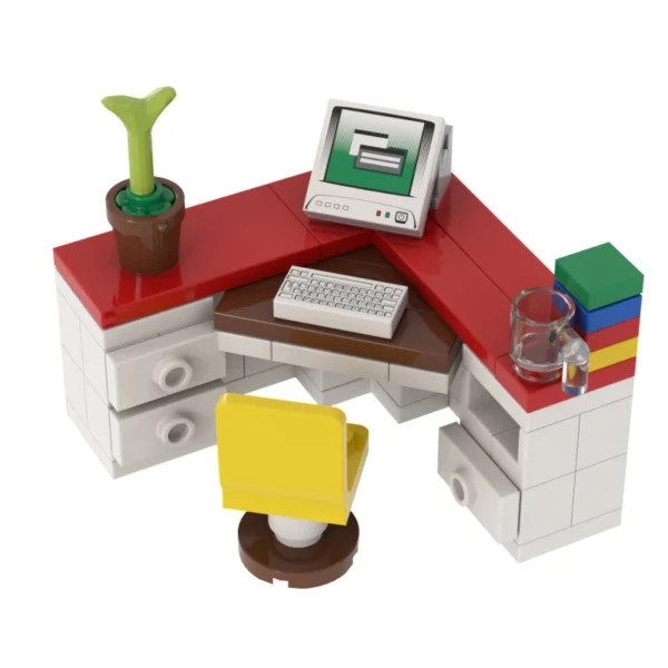 Computer Corner Desk Office Classic Building Blocks Toys Kids Collection Souvenir Gift Pretend Play Decoration Boy Girl City MOC